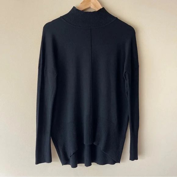 Vintage Wool Blend Long Sleeve Shirt Women M Black Mock Neck Hi-lo Hem - Picture 8 of 9